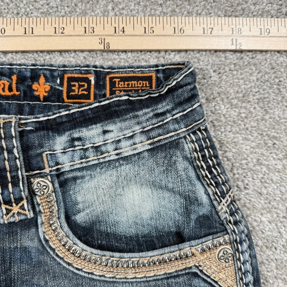 Rock Revival Tarmon Straight Jeans Mens 32x32 Medium Wash Distressed Denim